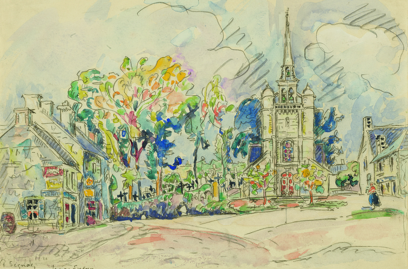 Signac’s Lézardrieux, l’Église is estimated to sell for $20,000 to $30,000 at Sotheby’s.