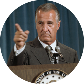 Vice President Spiro Agnew at a news conference called to answer accusations of corruption and wrongdoing by him, August 8, 1973.
